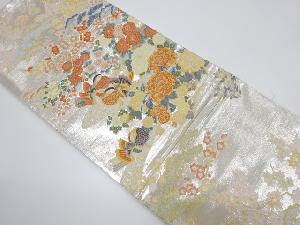 草花に鴛鴦模様織り出し袋帯